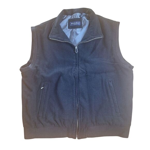 Austin Reed London Wool Cashmere Full Zip Vest with Pockets Men's Large Black - Picture 1 of 16